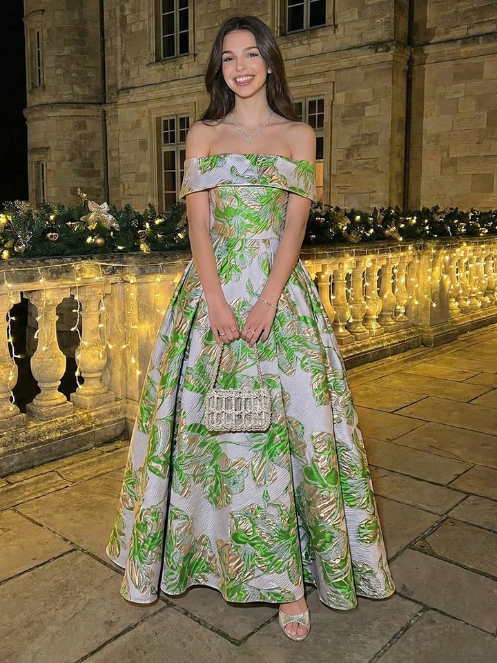 Off Shoulder Jacquard A Line Evening Dresses