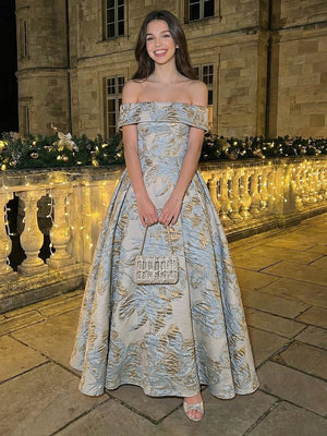 Off Shoulder Jacquard A Line Evening Dresses