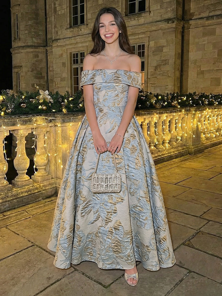 Off Shoulder Jacquard A Line Evening Dresses