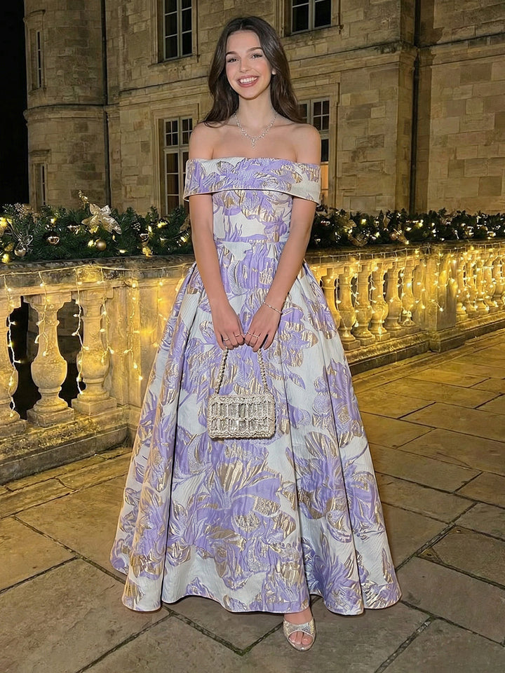 Off Shoulder Jacquard A Line Evening Dresses