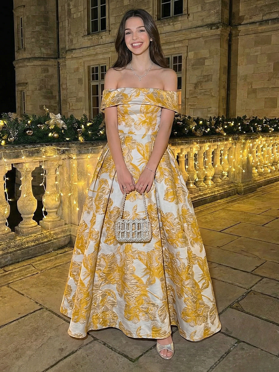 Off Shoulder Jacquard A Line Evening Dresses