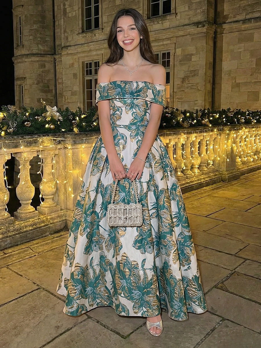 Off Shoulder Jacquard A Line Evening Dresses