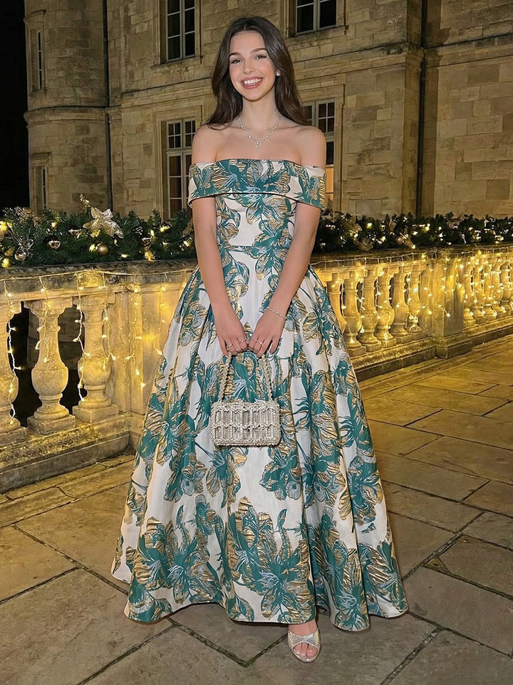 Off Shoulder Jacquard A Line Evening Dresses