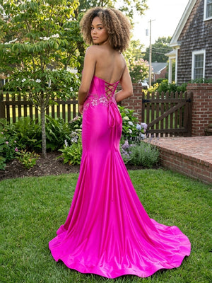 Satin Sweetheart Corset Lace Appliques Prom Dresses