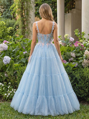 Lace Appliques Sweetheart Tulle Pleated Prom Dresses