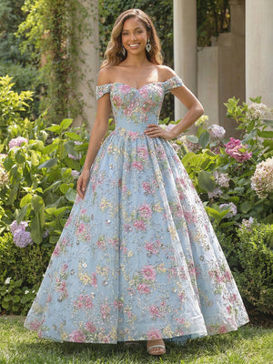 Floral Lace Appliques Off the Shoulder Pleated Prom Dresses