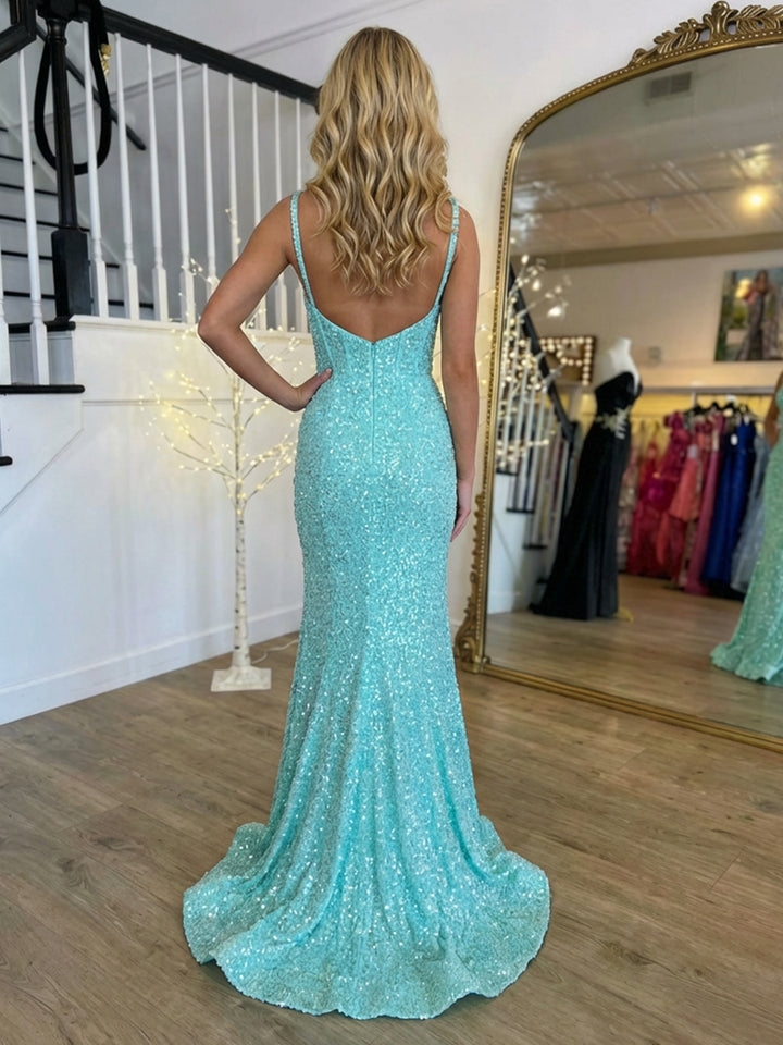 Spaghetti Straps Sequin Evening Dresses Maxi