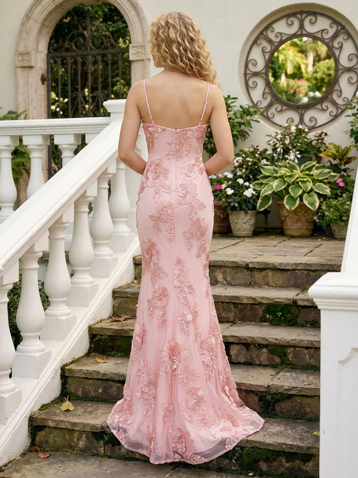 Tulle Spaghetti Straps Sweetheart Embroidered Formal Dresses
