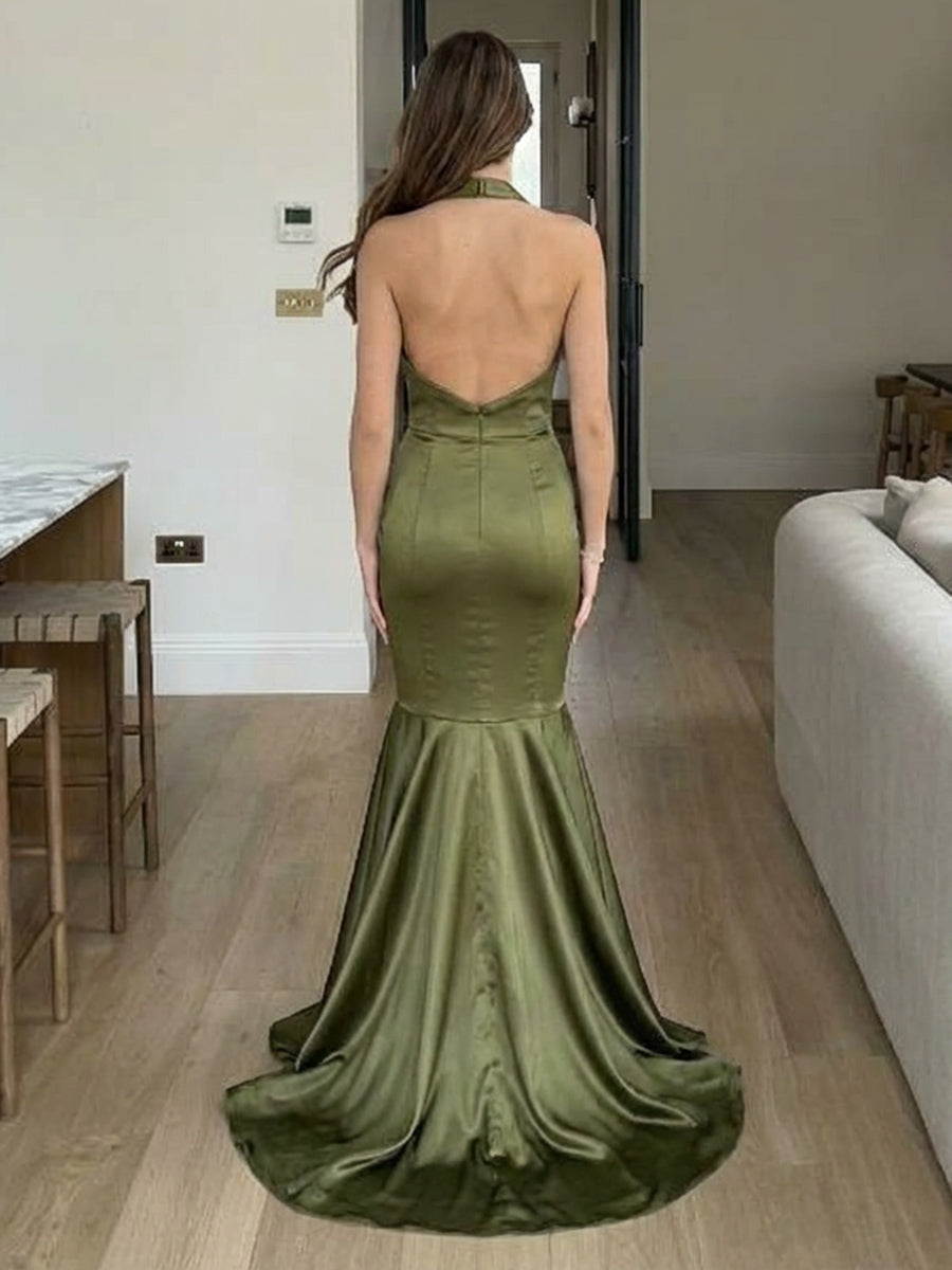 Satin Halter Sweetheart Corset Mermaid Prom Dresses