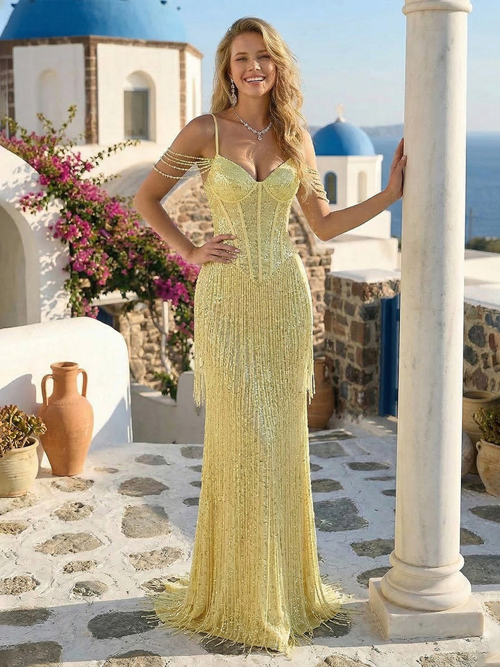 Spaghetti Straps Sequin Sweetheart Corset Mermaid Prom Dresses