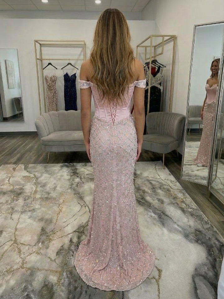 Off the Shoulder Sequin Sweetheart Corset Mermaid Prom Dresses