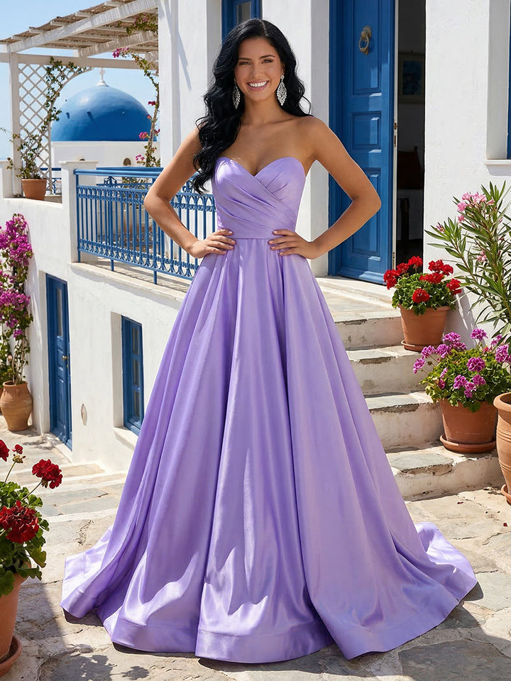 Strapless Sweetheart Satin Prom Dresses Maxi Party Gowns