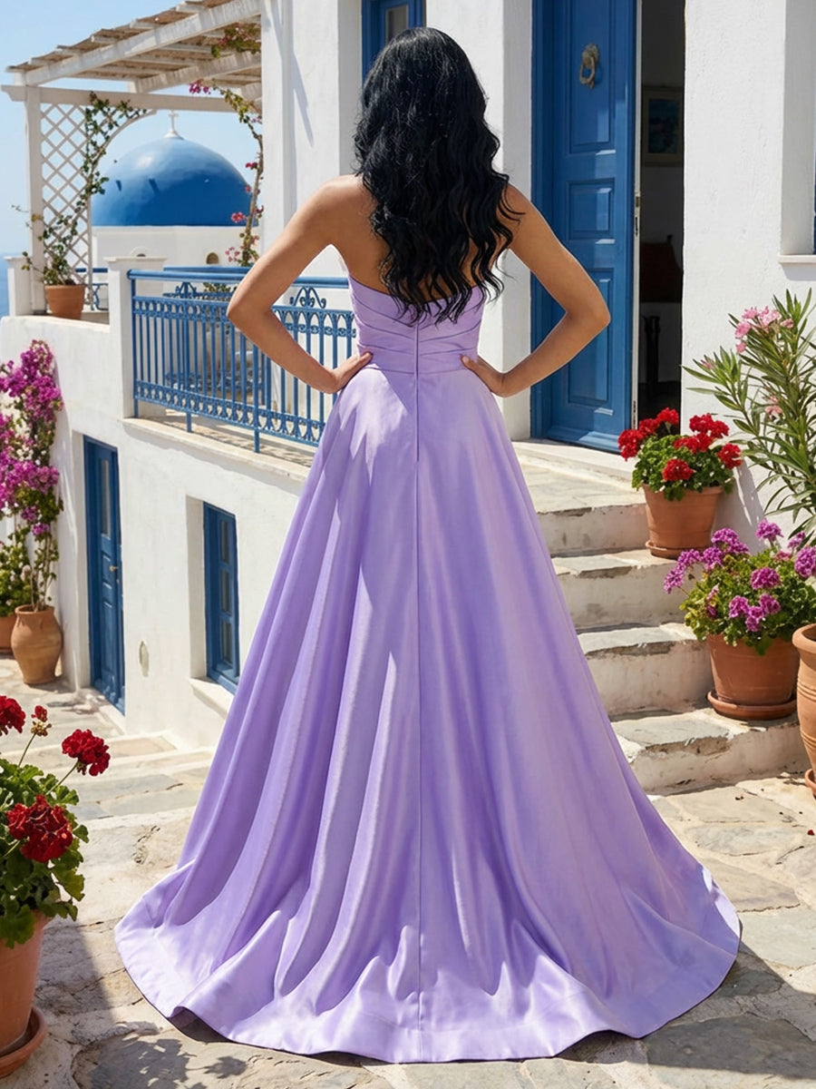 Strapless Sweetheart Satin Prom Dresses Maxi Party Gowns