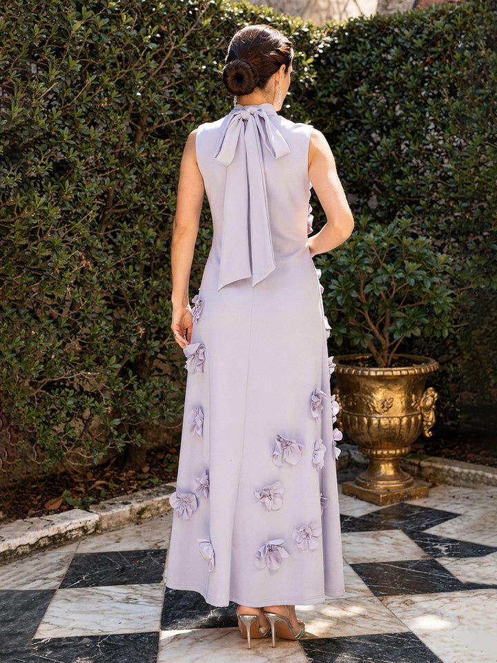 3D Flower Sleeveless A Line Wedding Guest Dresses Maxi Formal Gowns