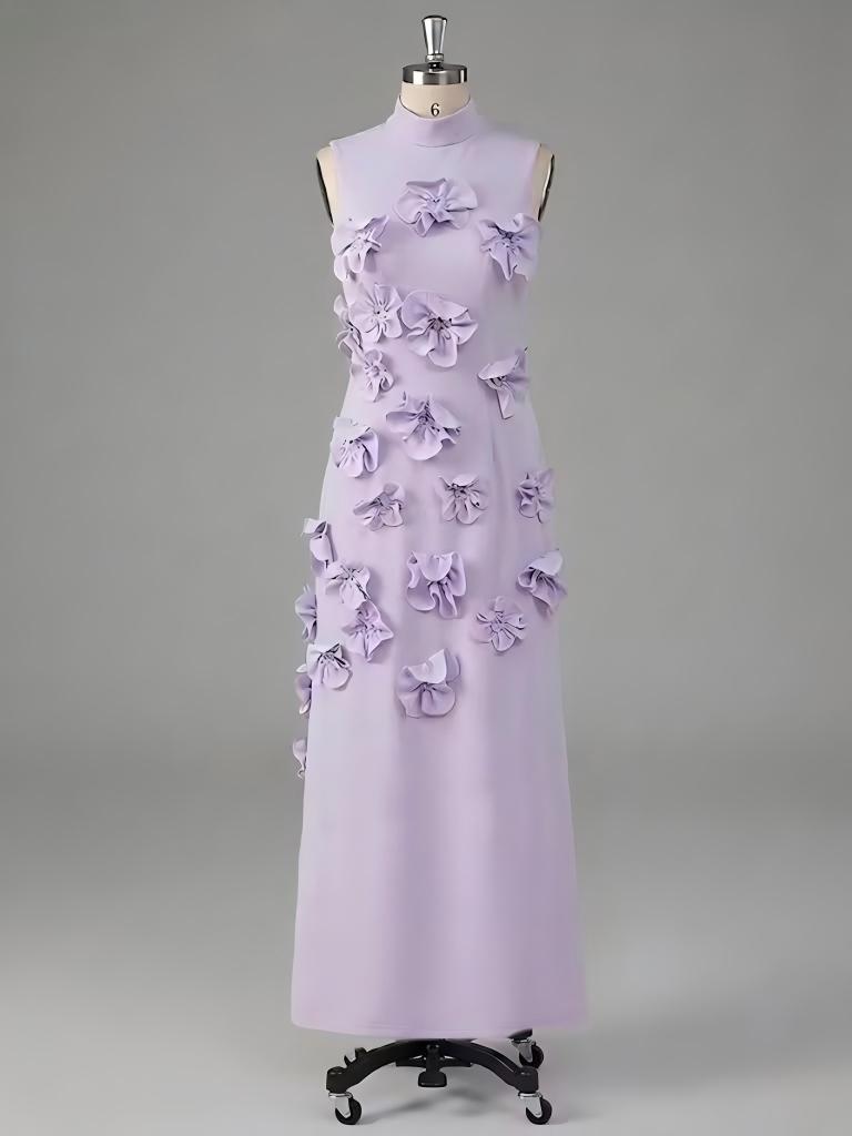 3D Flower Sleeveless A Line Wedding Guest Dresses Maxi Formal Gowns