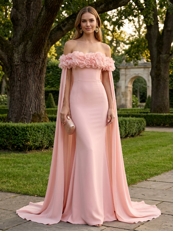 Stretch Mesh Mermaid Off the Shoulder Ruffles Formal Dresses