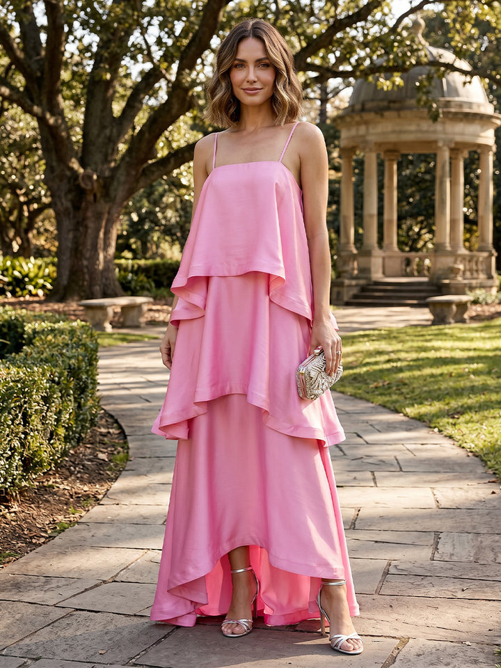 Satin A Line Square Neck Simple Formal Dresses