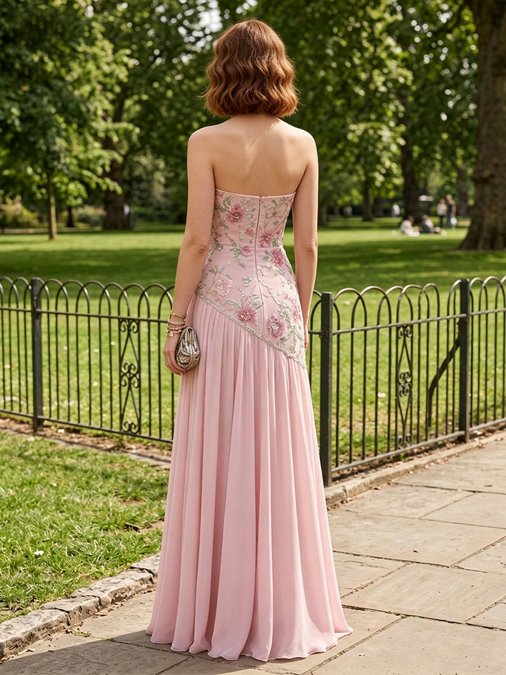 Chiffon Mermaid Strapless Side Slit Formal Dresses