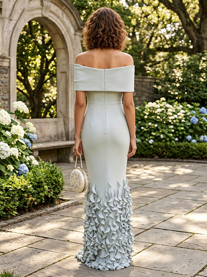 Stretch Mesh Mermaid Off the Shoulder Ruffles Formal Dresses