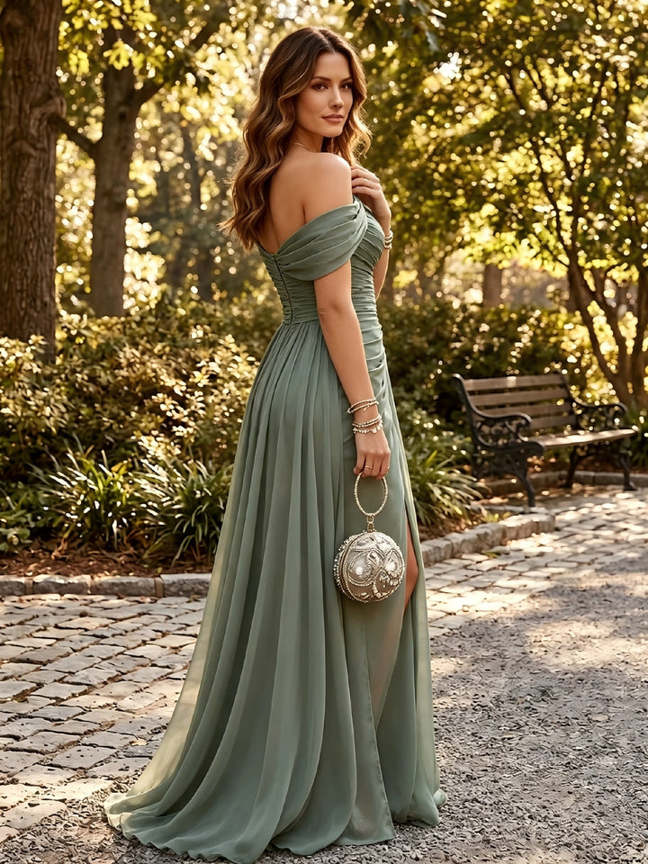 Chiffon A Line One Shoulder Side Slit Formal Dresses