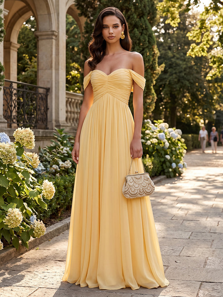 Chiffon A Line Off the Shoulder Corset Formal Dresses