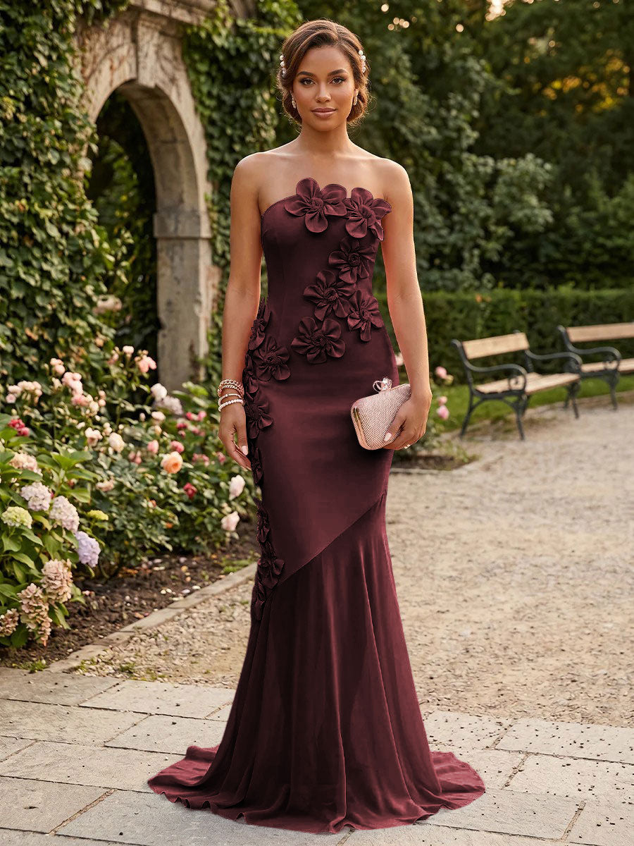 Satin Mermaid Strapless Corset Formal Dresses