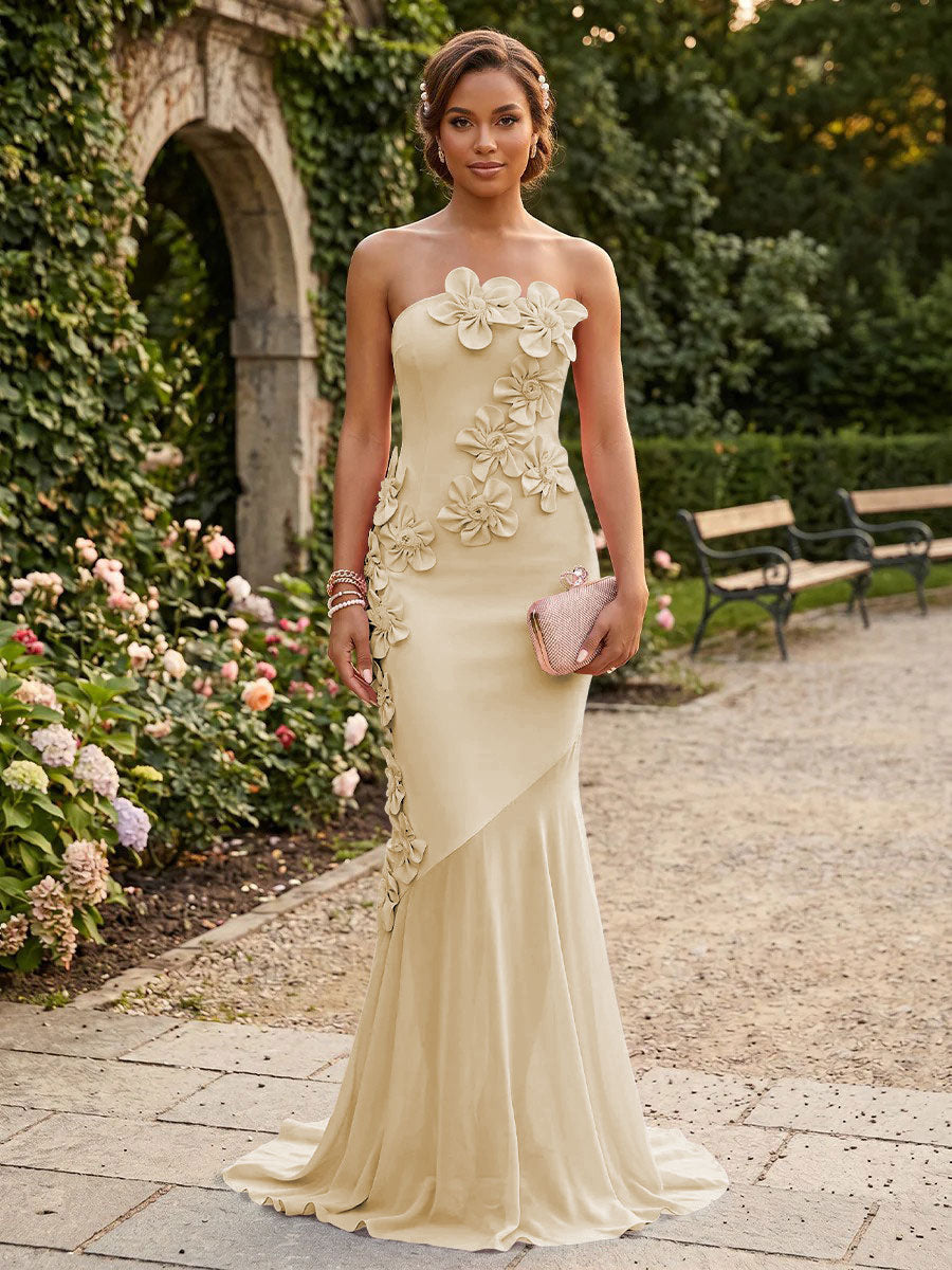 Satin Mermaid Strapless Corset Formal Dresses