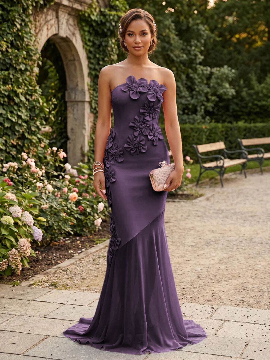 Satin Mermaid Strapless Corset Formal Dresses