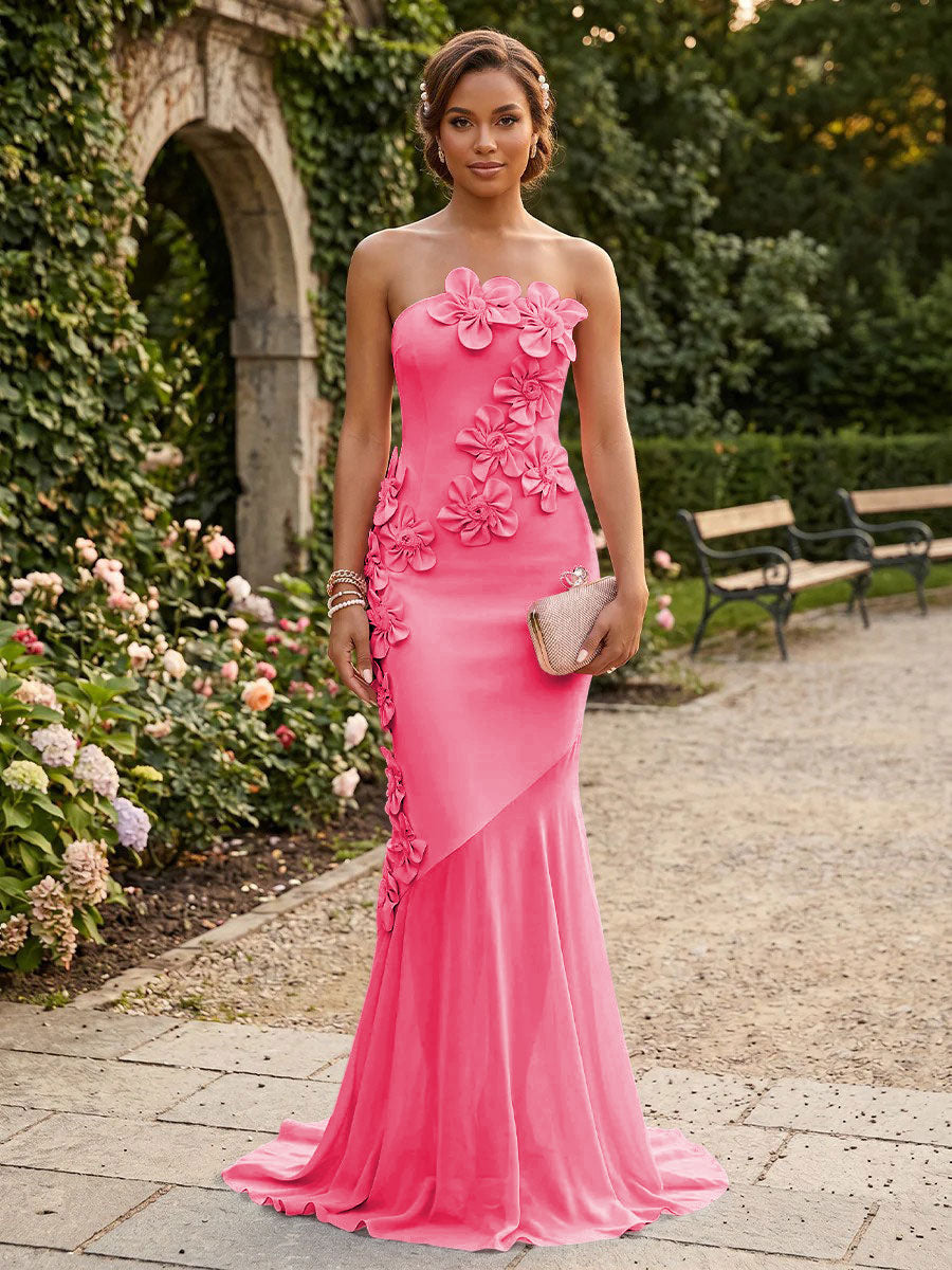 Satin Mermaid Strapless Corset Formal Dresses