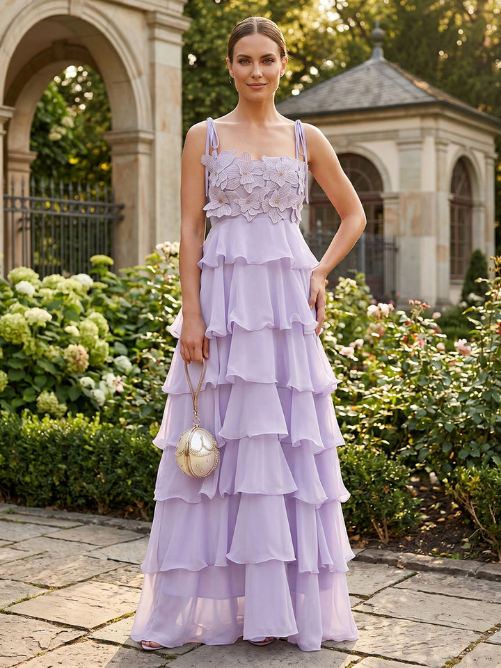 Chiffon A Line Square Neck Ruffles Formal Dresses