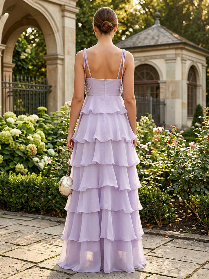 Chiffon A Line Square Neck Ruffles Formal Dresses
