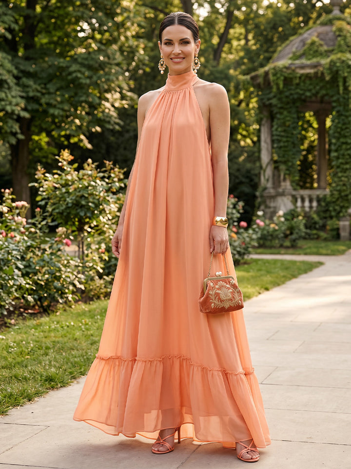 Chiffon A Line Floor Length Flow Backless Formal Dresses