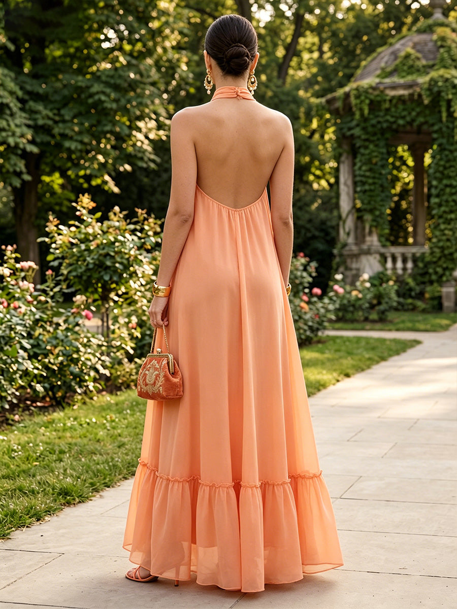 Chiffon A Line Floor Length Flow Backless Formal Dresses