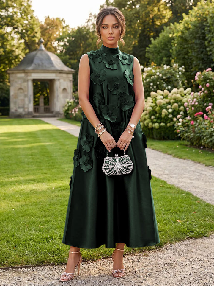 Satin A Line Scoop Neck Corset Formal Dresses