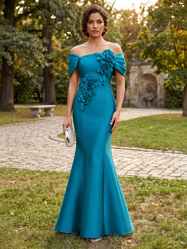 Satin Mermaid Off the Shoulder Corset Formal Dresses