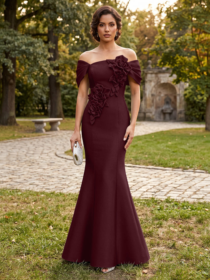 Satin Mermaid Off the Shoulder Corset Formal Dresses