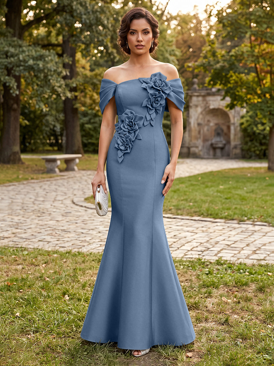 Satin Mermaid Off the Shoulder Corset Formal Dresses