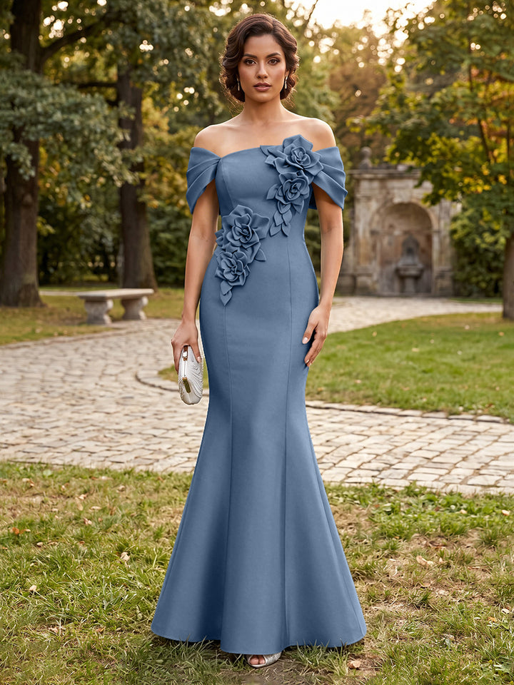 Satin Mermaid Off the Shoulder Corset Formal Dresses