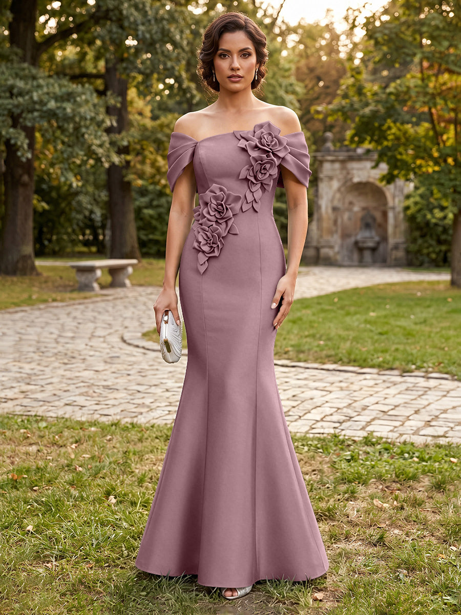 Satin Mermaid Off the Shoulder Corset Formal Dresses