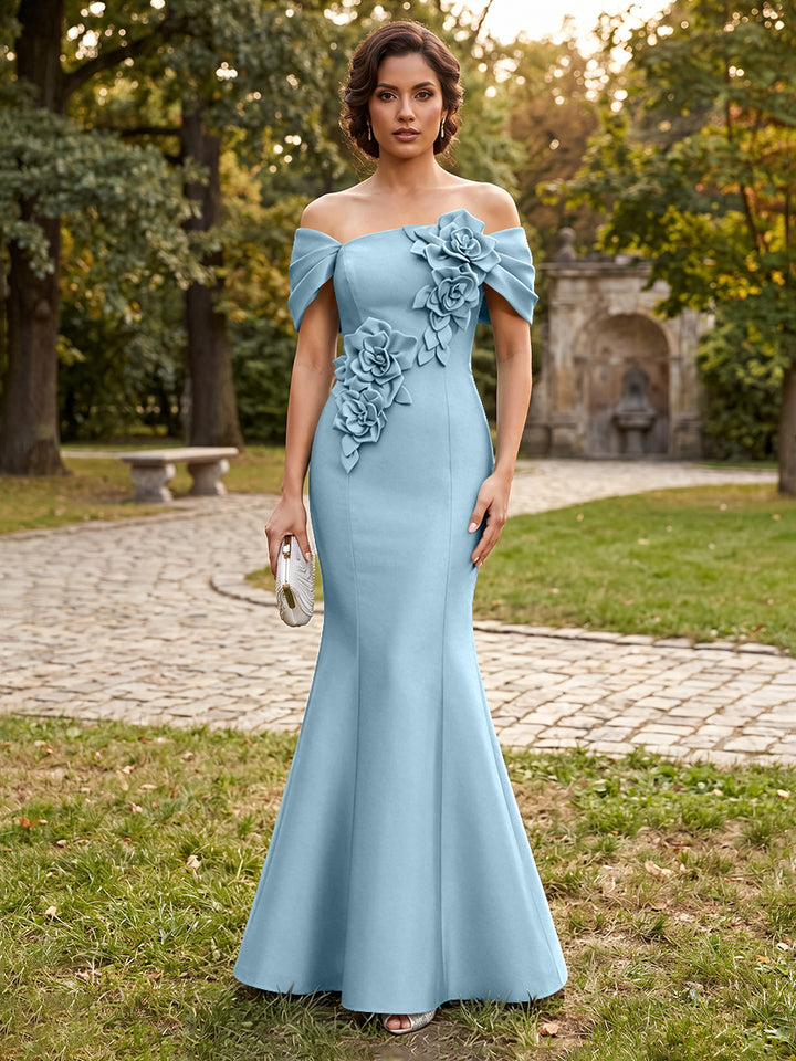 Satin Mermaid Off the Shoulder Corset Formal Dresses