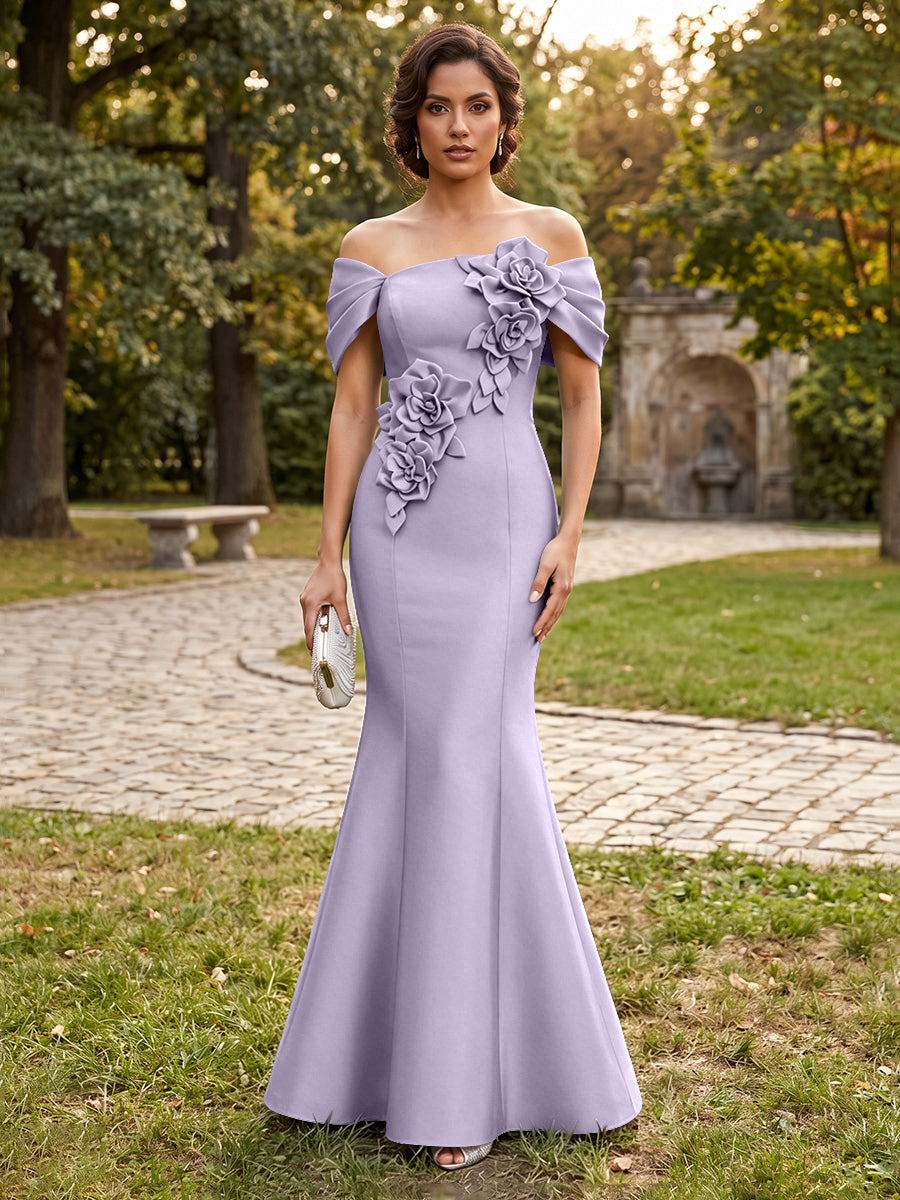 Satin Mermaid Off the Shoulder Corset Formal Dresses