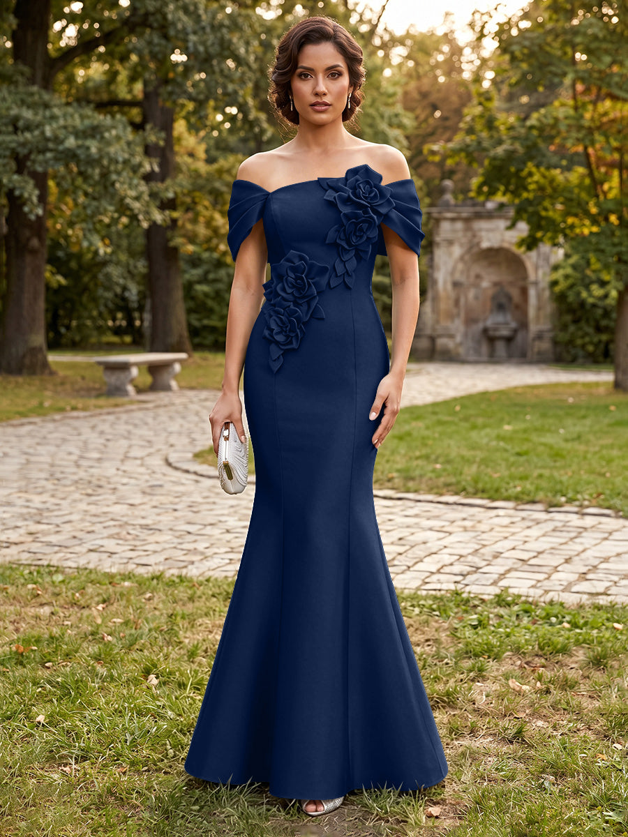 Satin Mermaid Off the Shoulder Corset Formal Dresses
