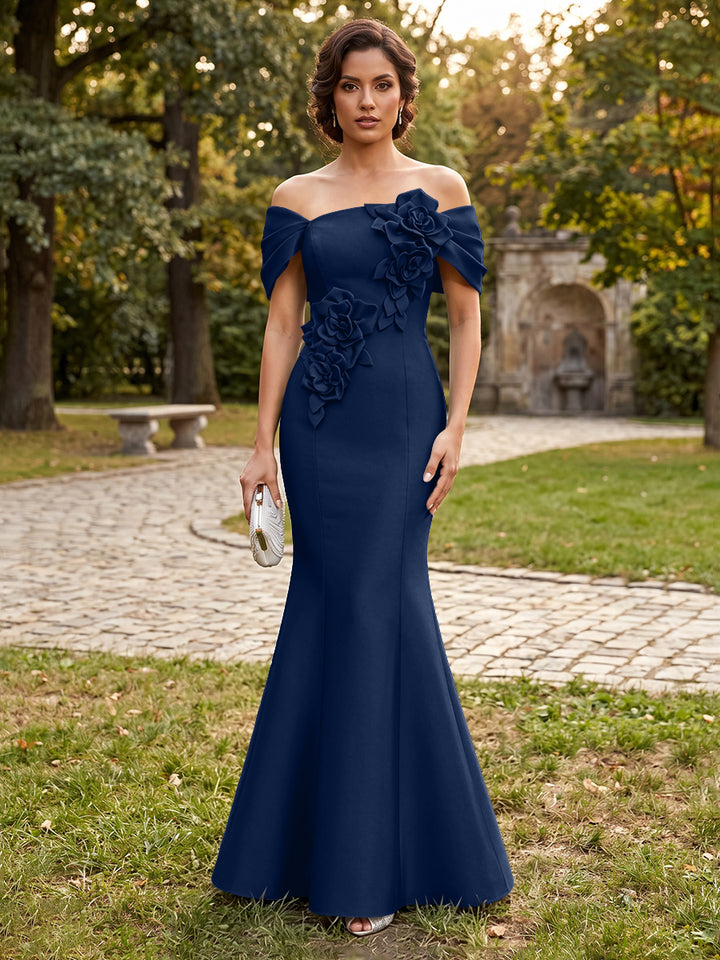 Satin Mermaid Off the Shoulder Corset Formal Dresses