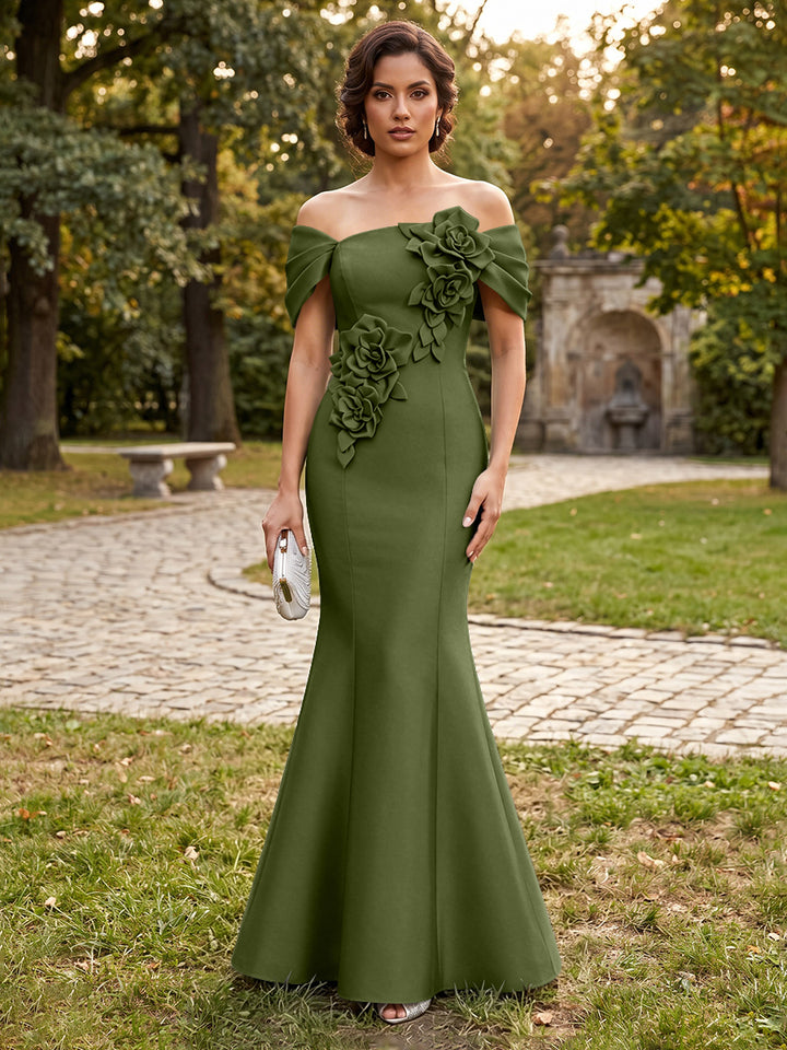 Satin Mermaid Off the Shoulder Corset Formal Dresses