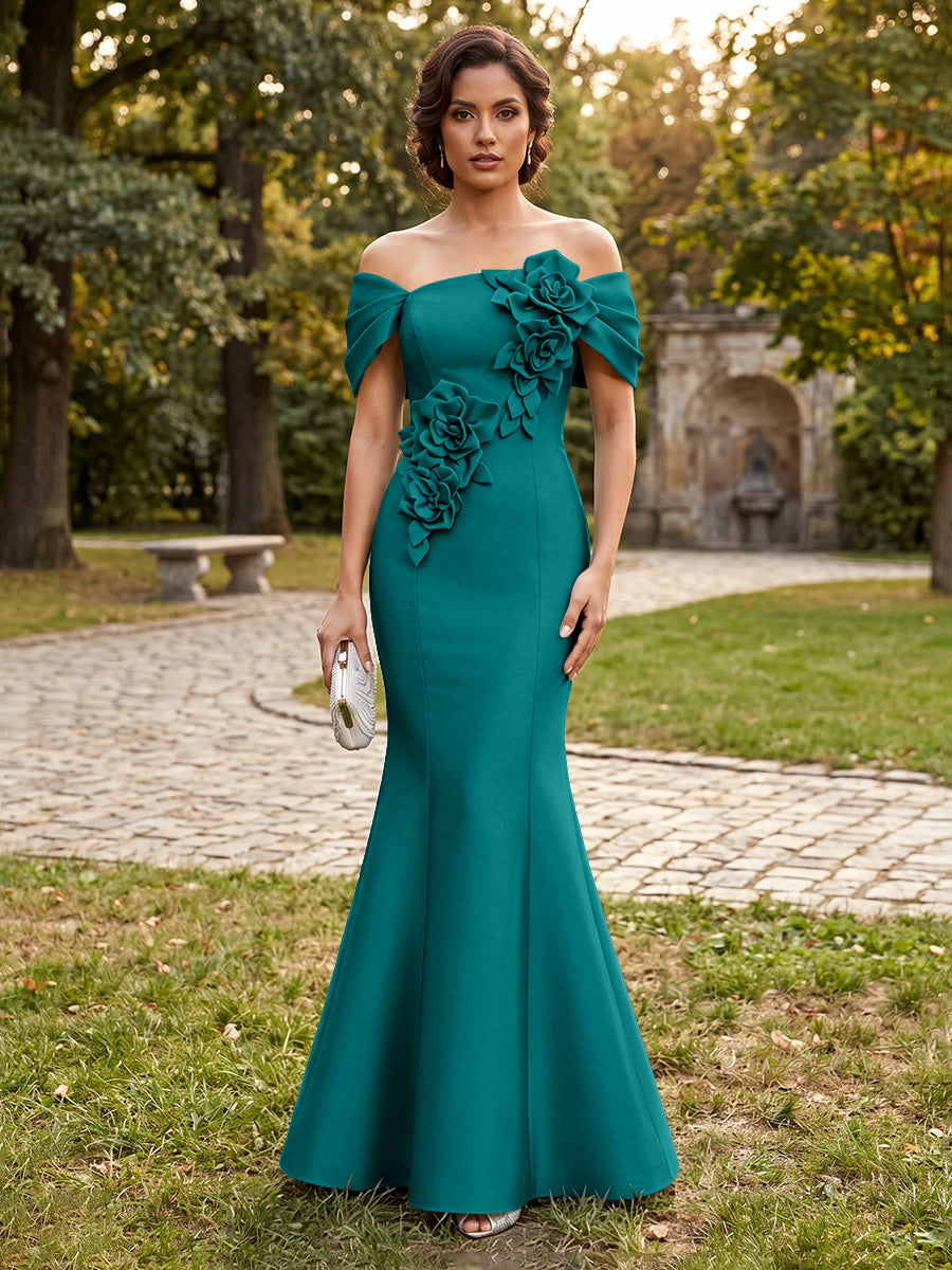 Satin Mermaid Off the Shoulder Corset Formal Dresses