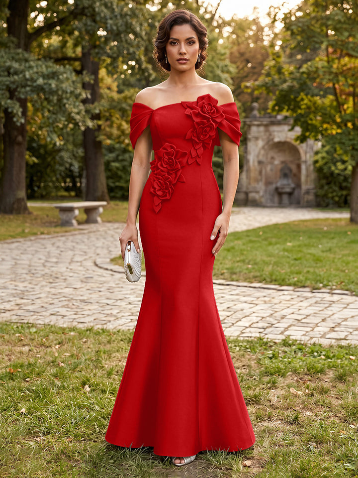 Satin Mermaid Off the Shoulder Corset Formal Dresses