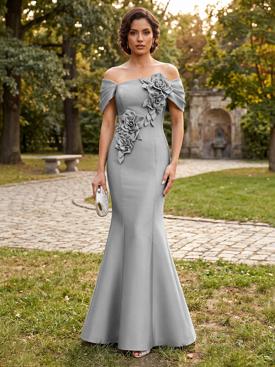 Satin Mermaid Off the Shoulder Corset Formal Dresses