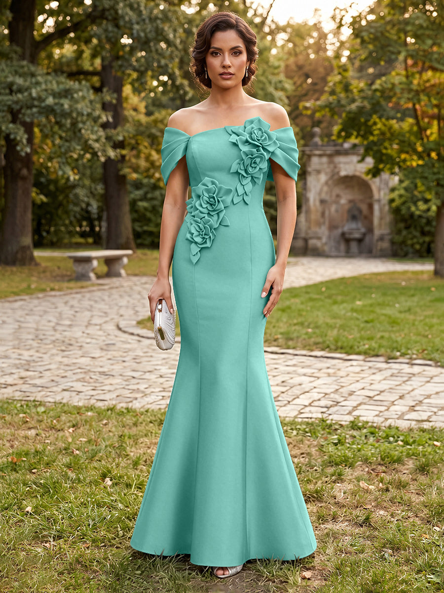 Satin Mermaid Off the Shoulder Corset Formal Dresses