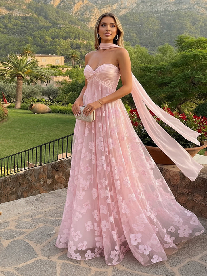 Tulle A Line Sweetheart Scarf Formal Dresses