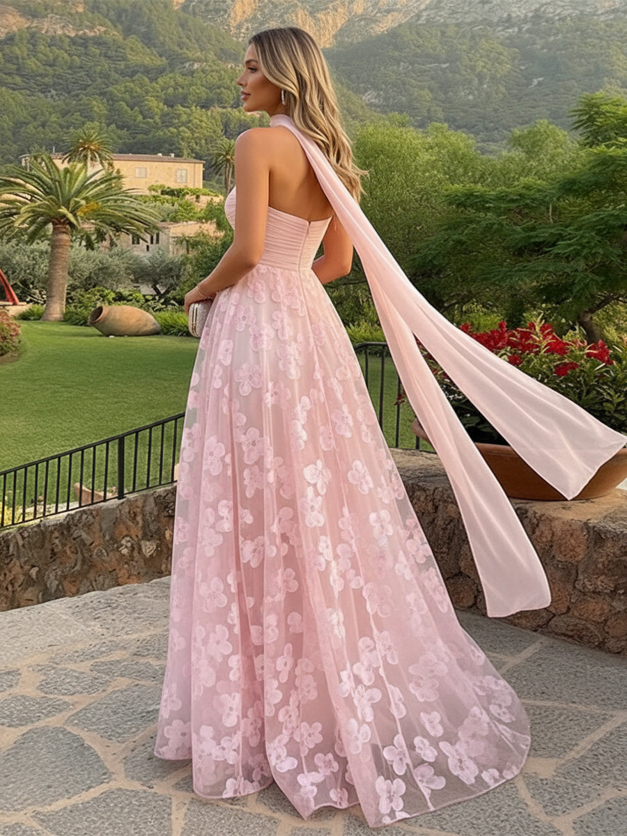 Tulle A Line Sweetheart Scarf Formal Dresses